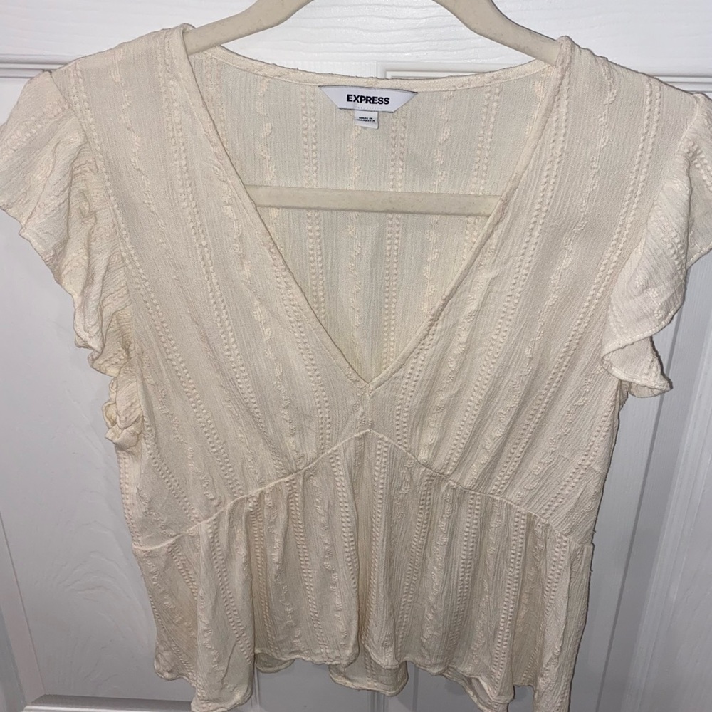 Express Ivory Ruffle Sleeve Blouse
